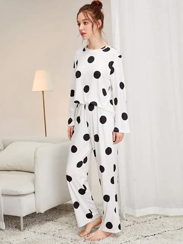 M-Black & White Doted Printed Night Suit